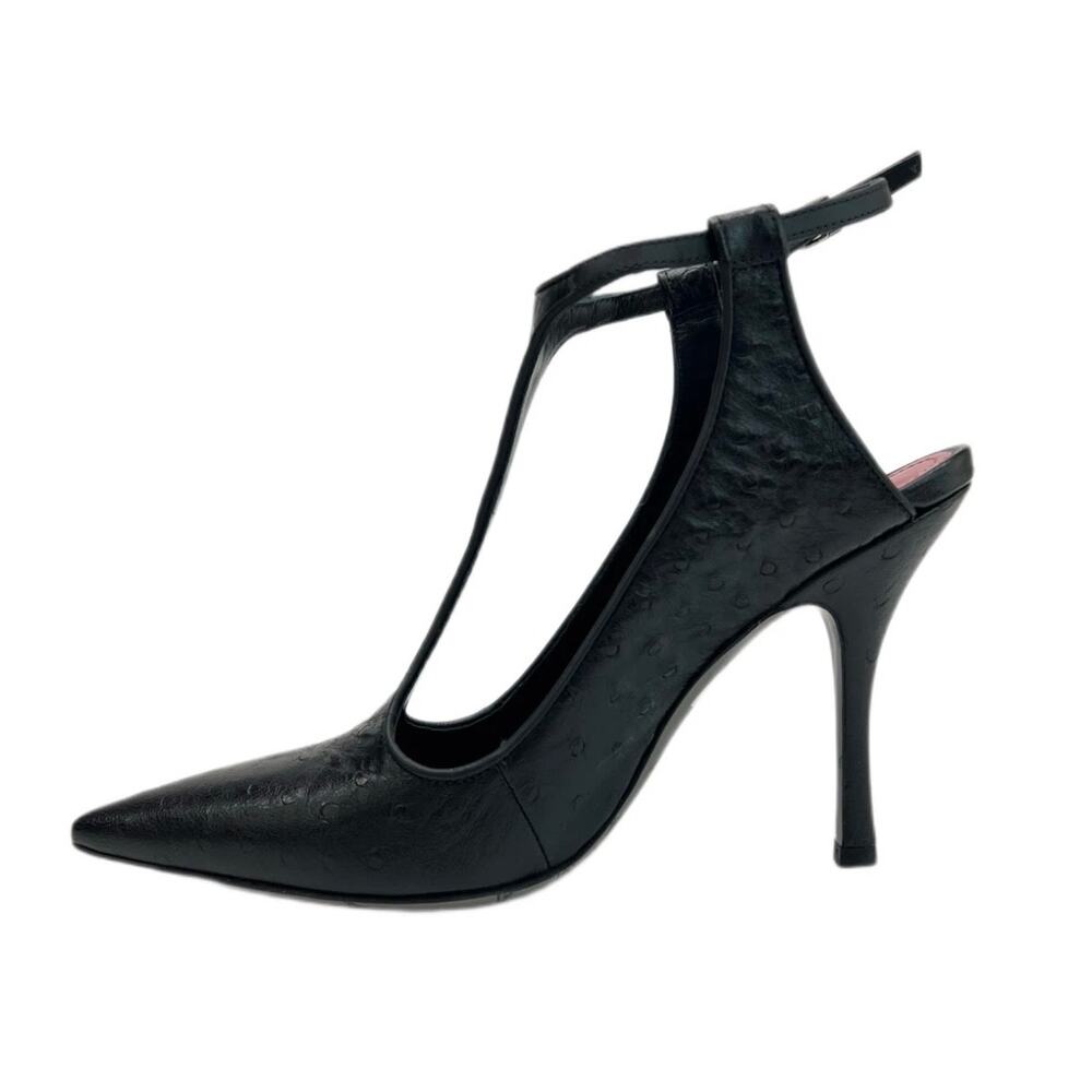 Max Mara 1EBE Black Ostrich Embossed Slingback Pumps 39/US9